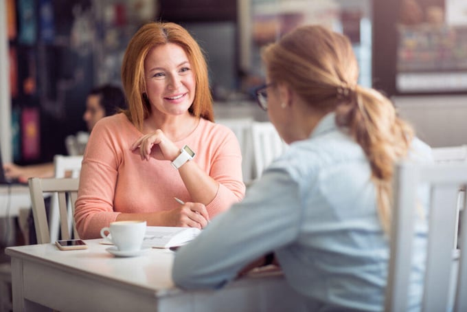 Smiling interviewer