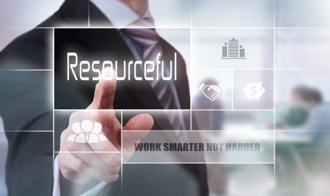 man pointing at resourceful word